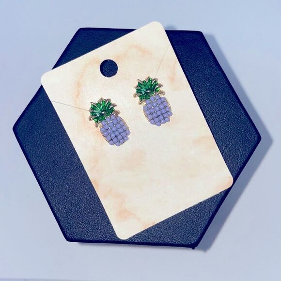 Purple Pineapple Post Studs Earrings - Picture 3 of 6
